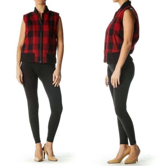 MADEWELL | Black & Red Wool Buffalo Plaid Sherpa Lined Vest | Size Small - Picture 3 of 12